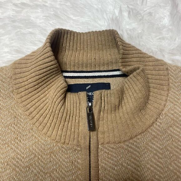 Daniel Hechter Knit Sweater Mens Sz M Cotton Full Zip Brown Tan - Picture 2 of 10